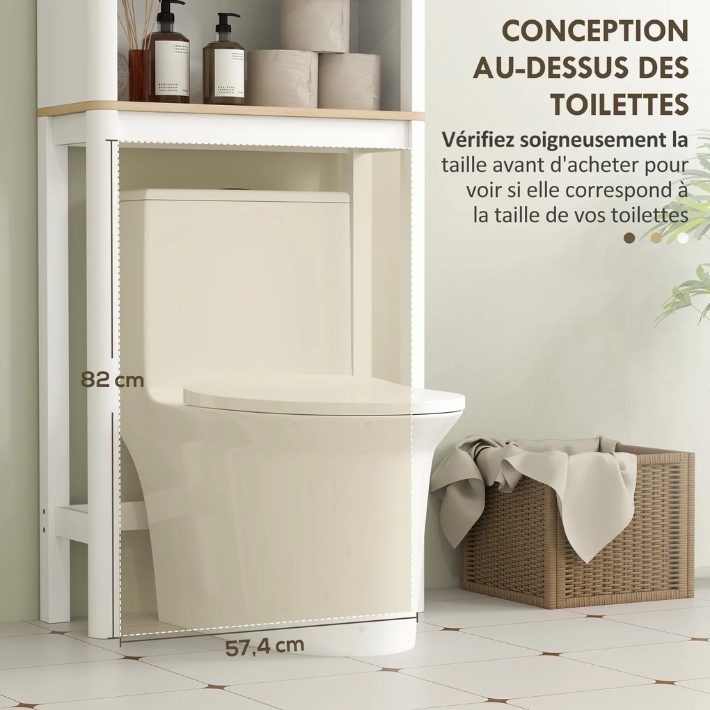 Móvel de arrumação para colocar por cima da sanita 65 x 25 x 170 cm, com porta canelada, compartimentos e prateleira ajustável, branco