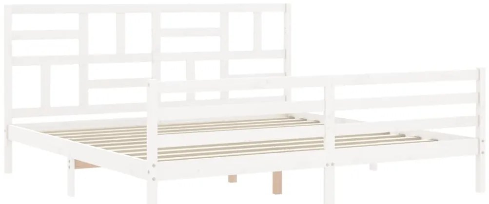 Estrutura de cama com cabeceira 200x200cm madeira maciça branco