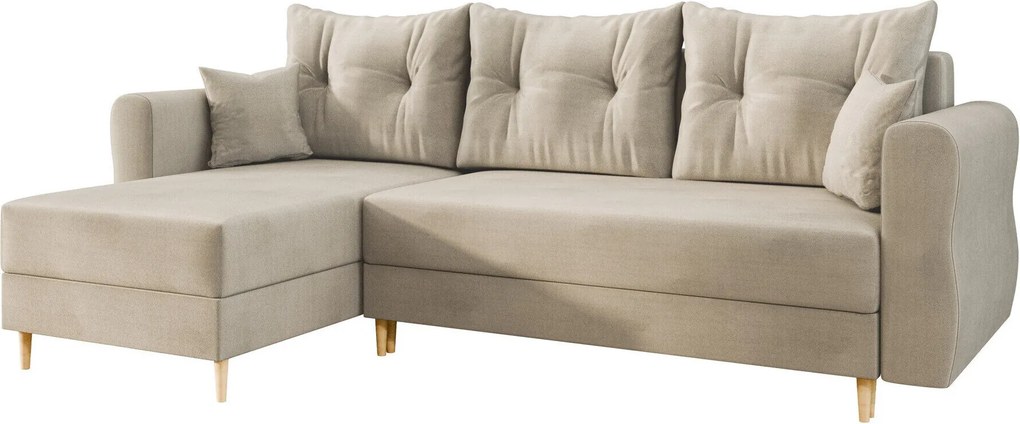 Sofá de canto Veldala 102, Cama com arrumação, 238x138x85cm, 86 kg, Pernas: Madeira
