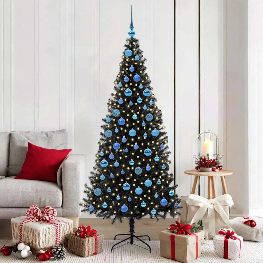vidaXL Árvore de Natal com 300 LEDs com suporte Preto 180 cm PVC