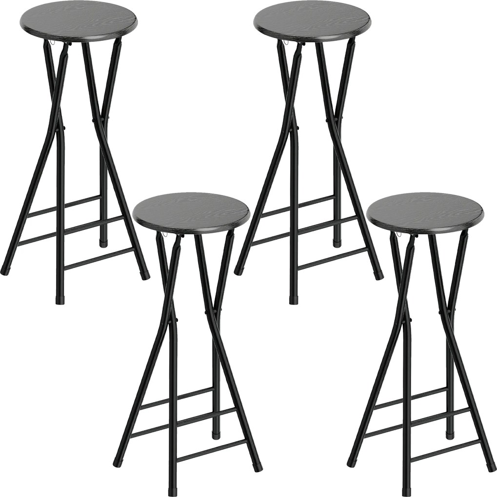 HOMCOM Conjunto 4 Banquetas de Bar Dobráveis com Apoio Duplo para os Pés, em Madeira e Aço, 34x30x70 cm, Preto | Aosom Portugal
