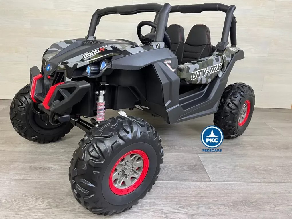 Carro elétrico para crianças Todo terreno Buggy UTV 4x4 MP4 12V 2 Lugares Verde Camuflado