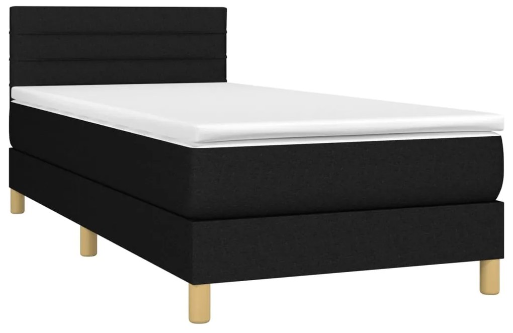 Cama box spring c/ colchão e LED 100x200 cm tecido preto