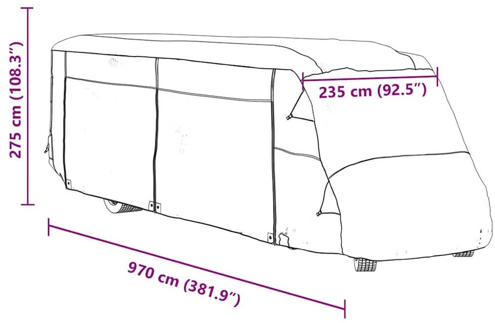 Capas autocaravanas 970x235x275 cm tecido não tecido cinzento