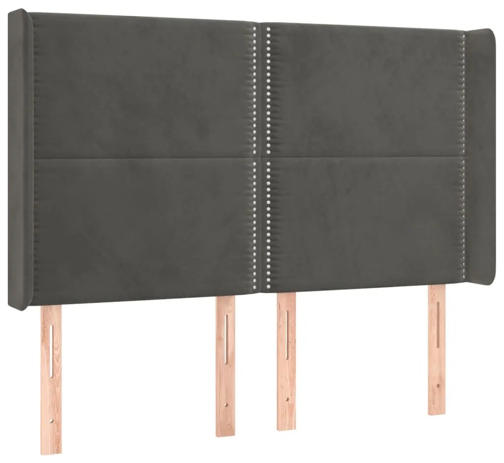 Cabeceira de cama c/ LED veludo 147x16x118/128 cm cinza-escuro
