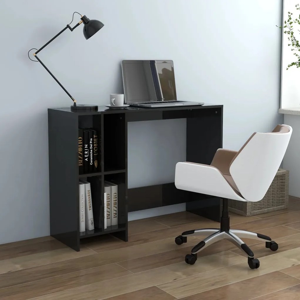vidaXL Secretária 102,5x35x75 cm derivados de madeira preto brilhante