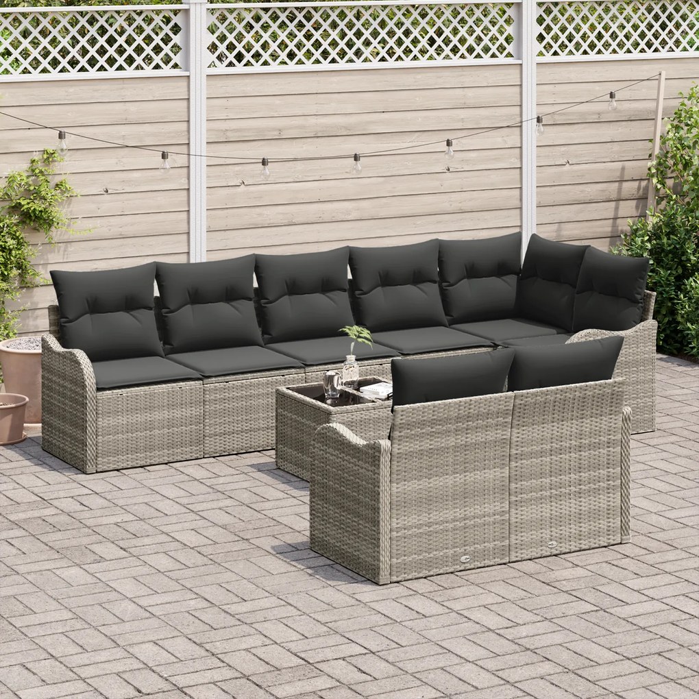 Conjunto de Sofá de Jardim vidaXL de 9 Peças com Almofadas Cinza Ratta
