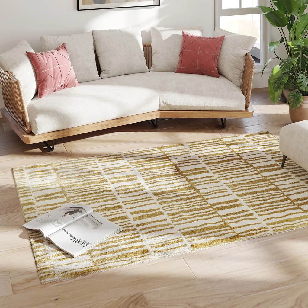 Tapete Sala de Estar 170x120 cm Tapete Lavável na Máquina de Lavar Pelo Curto Estilo Moderno Creme