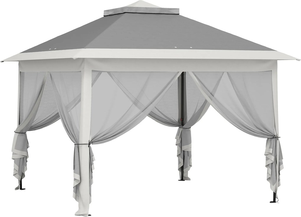 Tenda Dobrável 3,3x3,3 m Pop-up Altura Ajustável Teto Duplo Mosquiteiras Removíveis e Bolsa de Transporte Anti-UV Cinzento