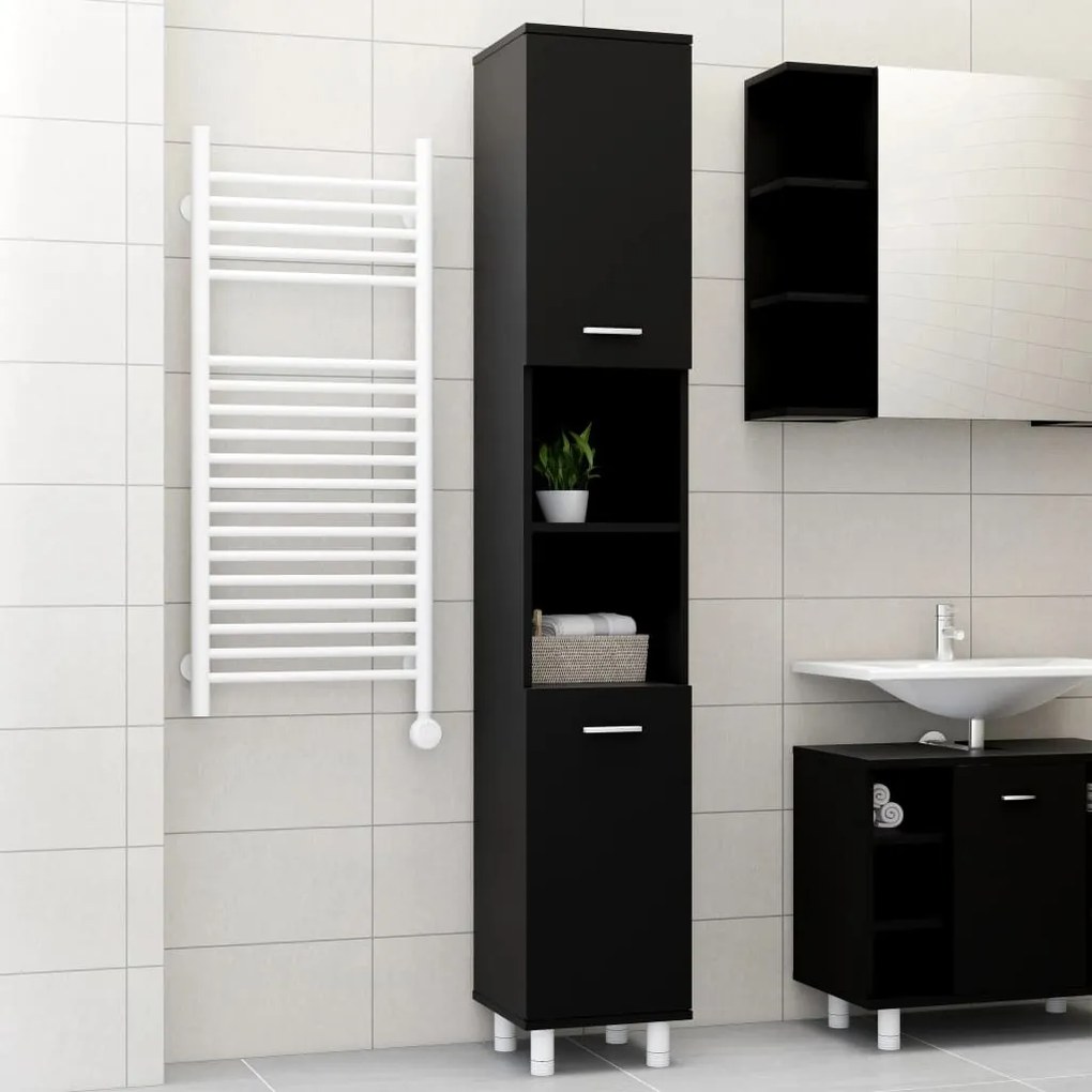 vidaXL Armário de casa de banho derivados de madeira preto
