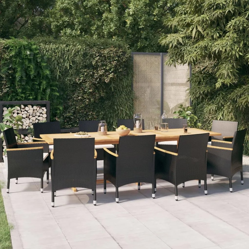 vidaXL 11 pcs conjunto de jantar para jardim com almofadões preto