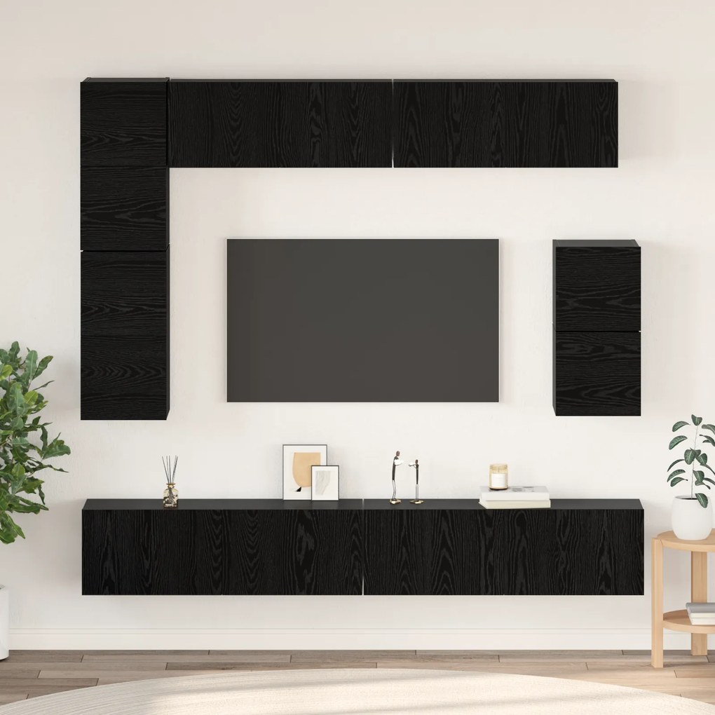 vidaXL Conjunto de móvel de TV com prateleira Outros com armazenamento 8 pcs Carvalho Preto
