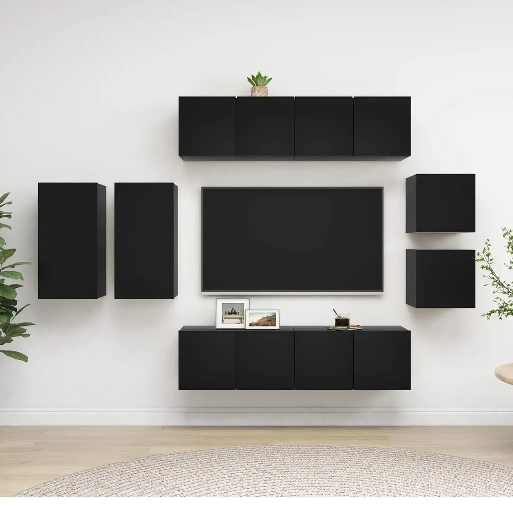 vidaXL 8 pcs conjunto de móveis de TV derivados de madeira preto
