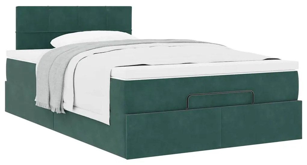 Estrutura de cama otomana com colchão verde escuro veludo