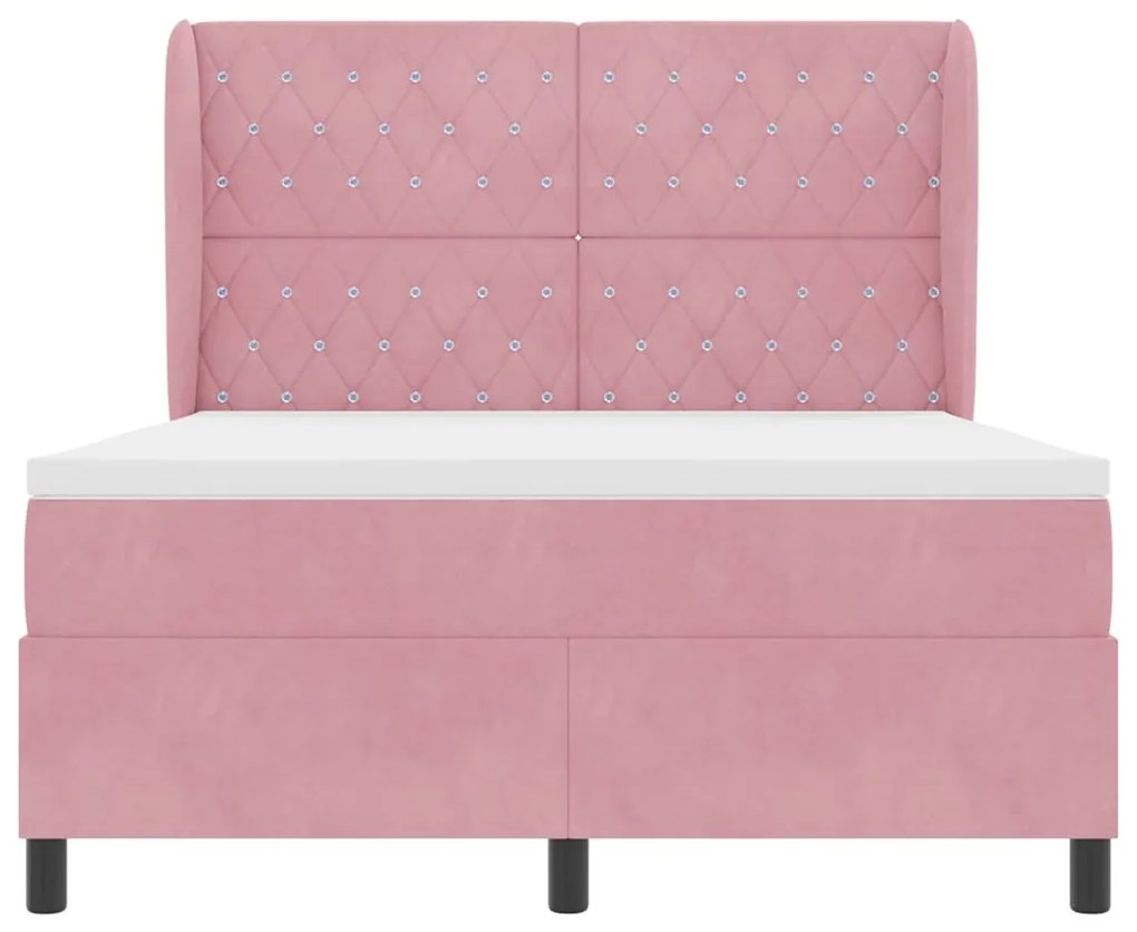 Cama com Estrado e Colchão Rosa 160 x 200 cm Veludo