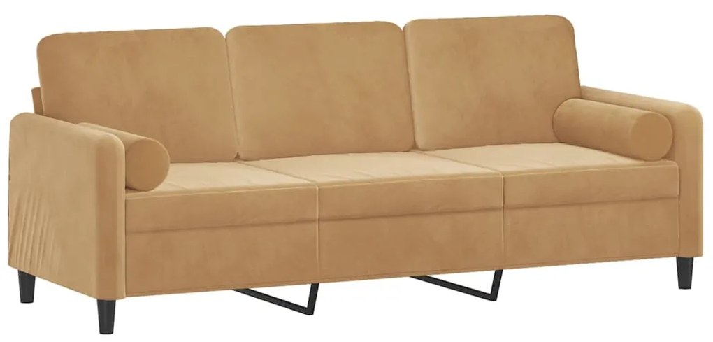 Sofá 3 lugares c/ almofadas decorativas 180 cm veludo castanho