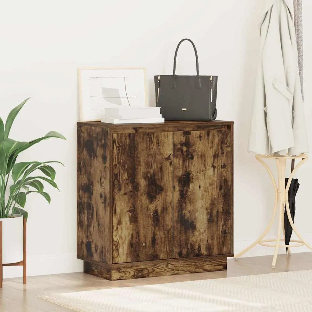 Aparador vidaXL com LED Carvalho Fumado 71x34,5x75 cm Madeira de Engen