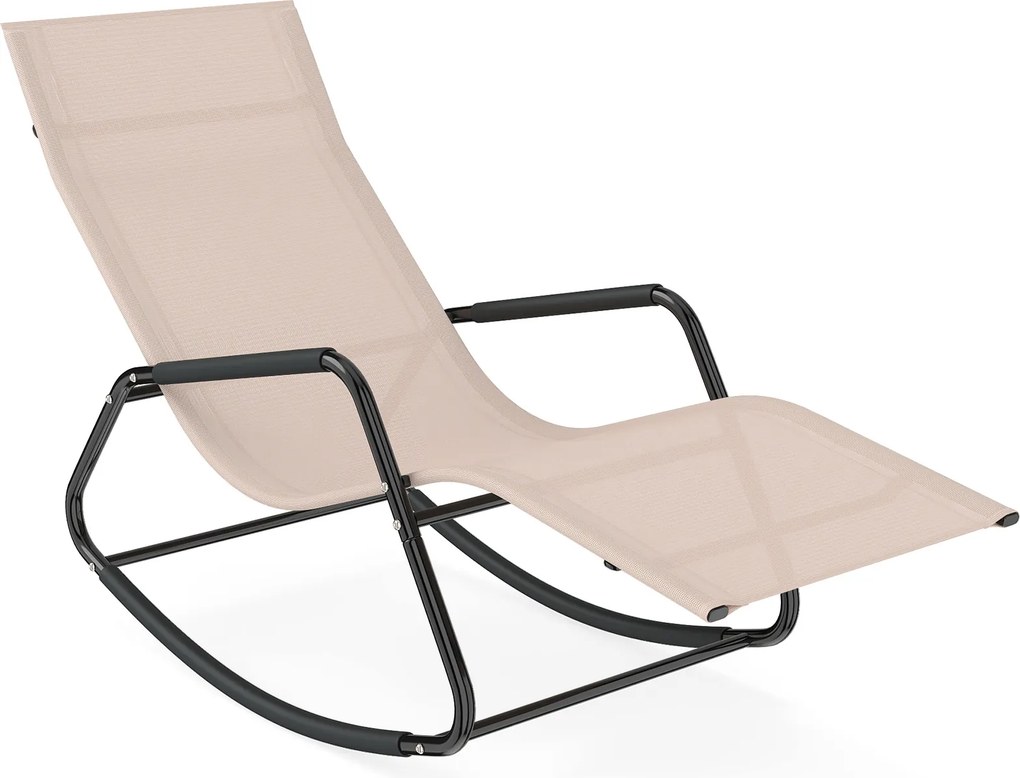Cadeira baloiço com braços e Estrutura metálica – Poltrona de relaxamento para pátio ou terraço, bege