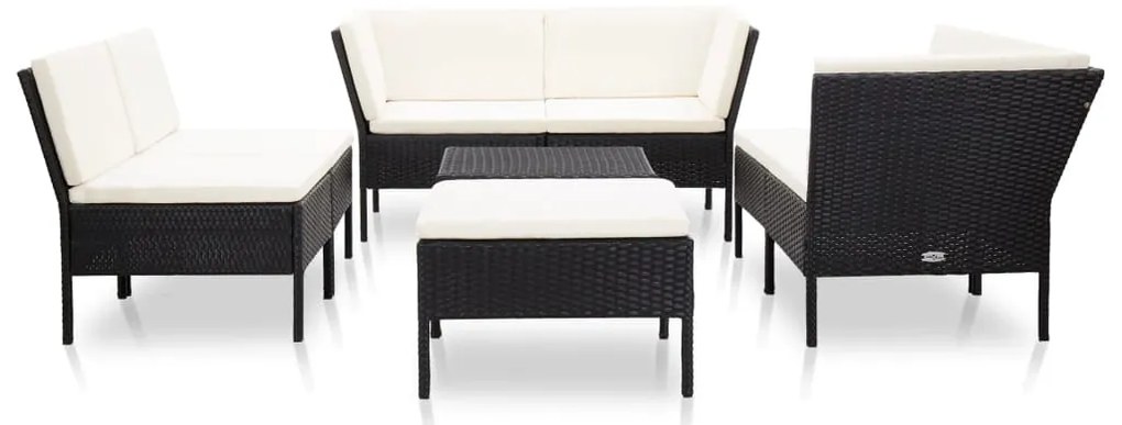8 pcs conjunto lounge de jardim c/ almofadões vime PE preto