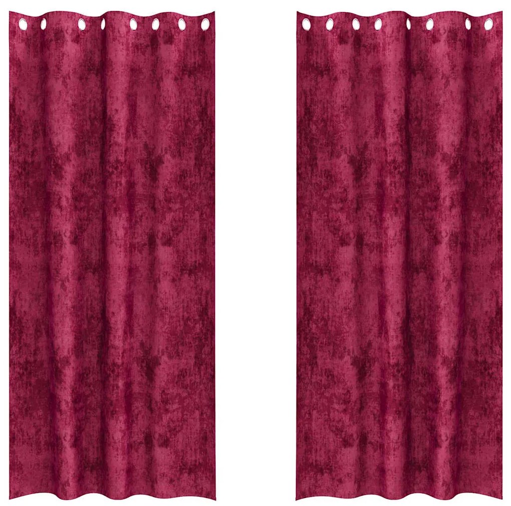 Cortinas de Veludo 2 pcs com Ilhós Vermelho Vinho 245x140 cm