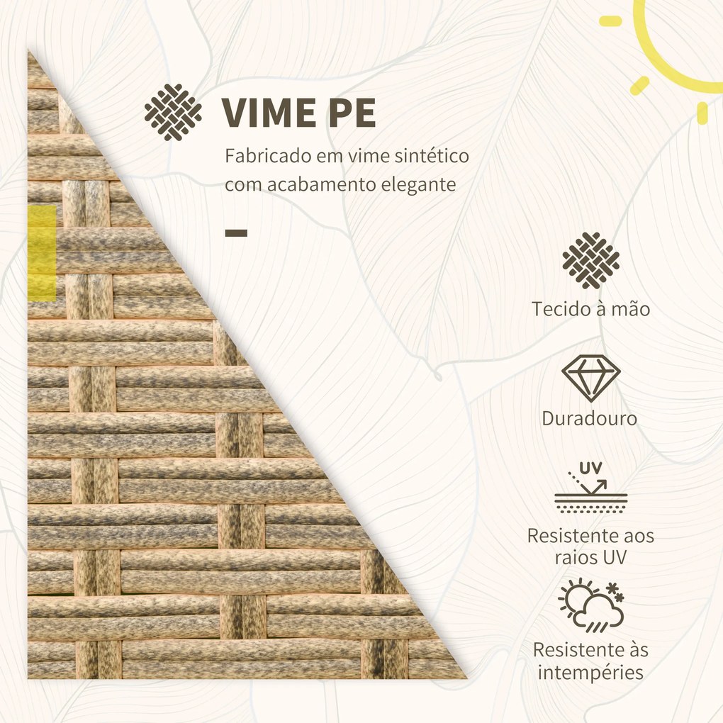Outsunny Conjunto de Poltronas e Mesa de Centro de Vime 3 Peças Conjunto de Móveis de Vime com Almofadas Acolchoadas e Estrutura de Aço para Varanda Pátio 46x46x48cm e 59x71x80cm Marrom Claro