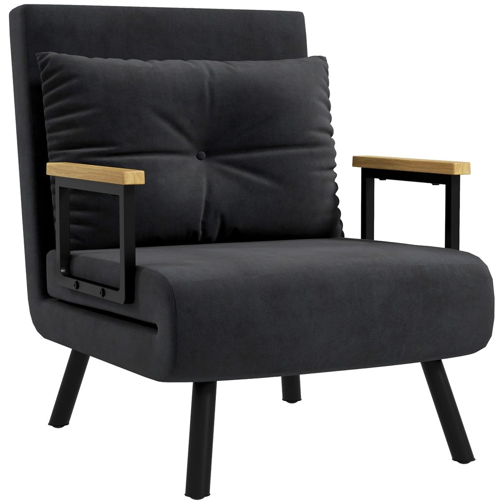 HOMCOM Poltrona Convertível em Cama Poltrona 3 em 1 Convertível em Cama com Encosto Ajustável em 5 Níveis 63x73x81 cm Preto