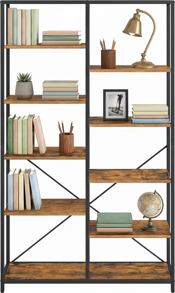 Estante para sala, escritório com 5 prateleiras 30 x 100 x 170 cm, estante de arrumação castanho-preto