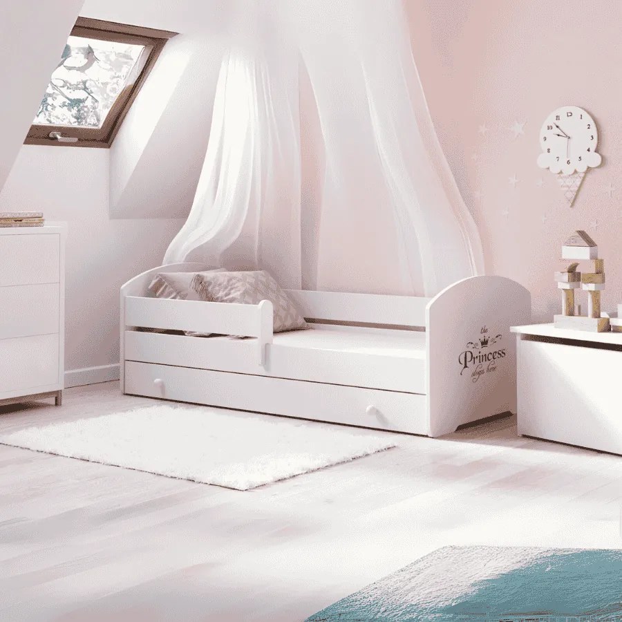 Cama infantil branca LUK princesa 140x70 com gaveta - colchão e estrado incluído