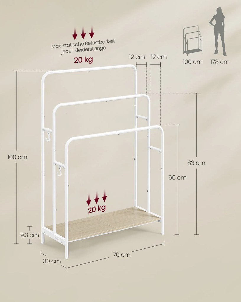 Toalheiro com 3 calhas 70 x 30 x 100 cm Branco + bege natural