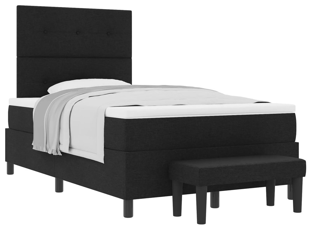 Cama Box Spring com Colchão e Banco Preto 120x200 cm Tecido