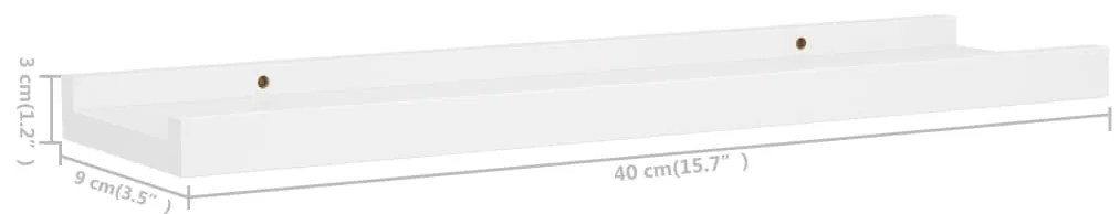 Unidade de prateleiras com rebordo 2 pcs 40x9x3 cm MDF branco