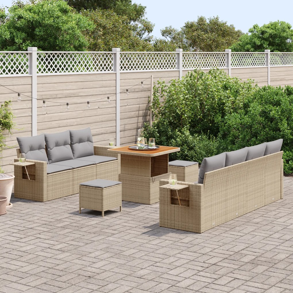 Conjunto de Sofá de Jardim vidaXL de 10 Peças com Almofadas Bege Vime