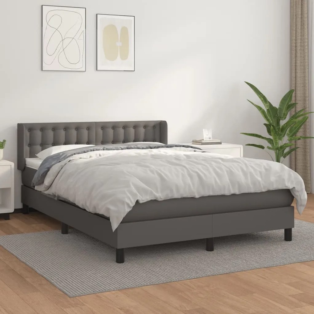 vidaXL Cama com molas/colchão 140x190 cm couro artificial cinzento