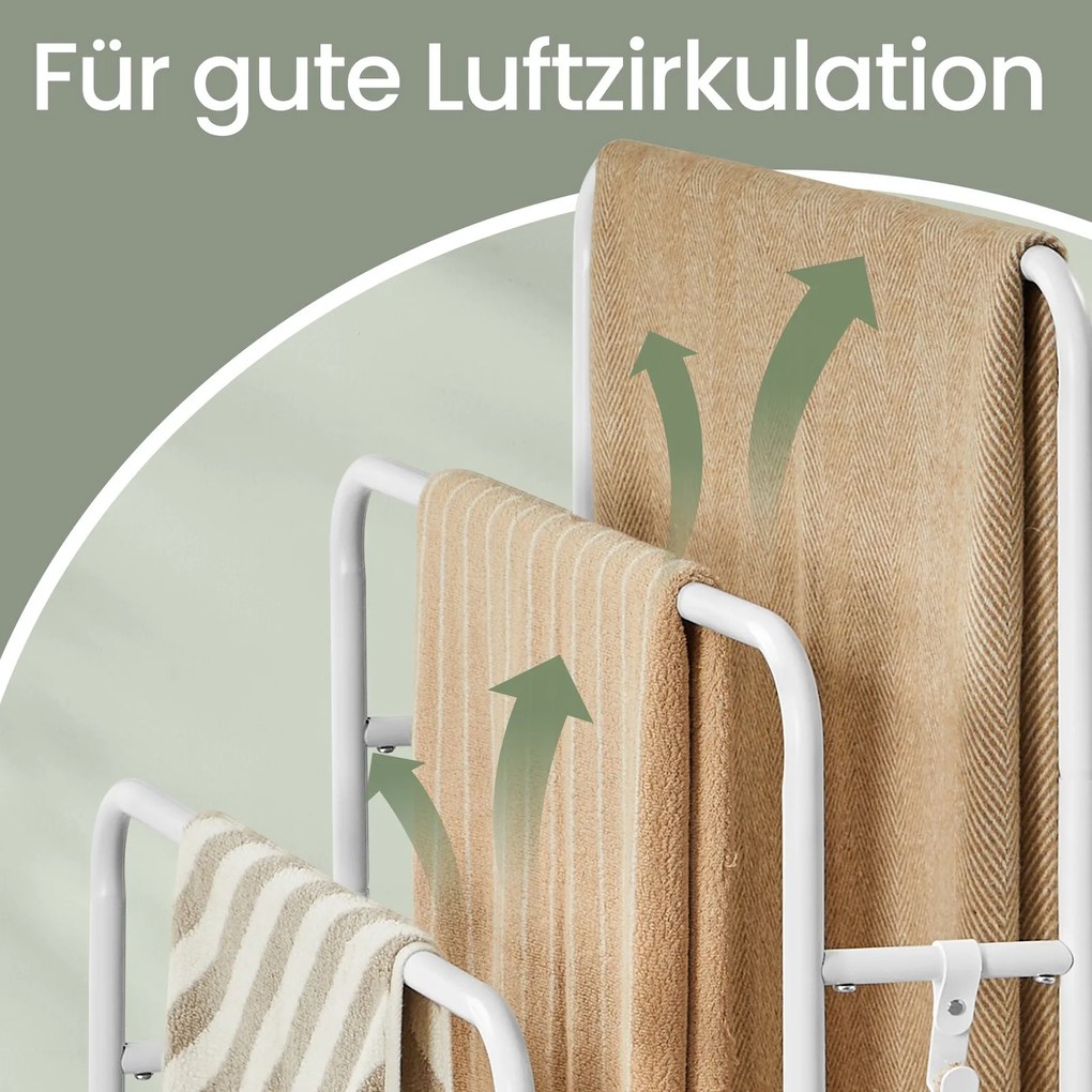 Toalheiro com 3 barras, suporte para toalhas com 2 ganchos 70 x 30 x 101 cm branco-bege