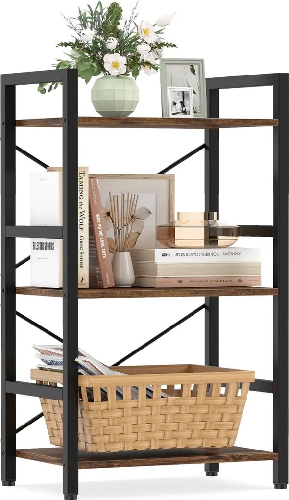 Estante metálica compacta 42 x 28 x 71 cm de 3 níveis com prateleiras abertas e proteção anti-tombamento para sala de estar, escritório ou estúdio, em