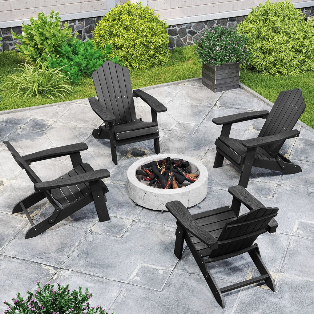 Conjunto de 2 cadeiras Adirondack dobráveis com braços largos, encosto inclinado, assento em ripas e capacidade para 180 kg, para terraço ou pátio, na