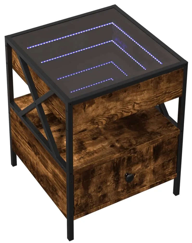 Mesa de cabeceira c/ LED Infinity 40x40x51 cm carvalho fumado