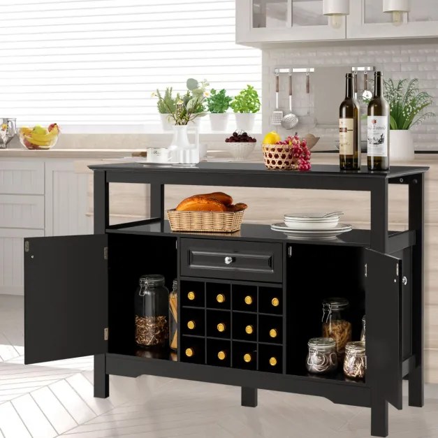 Armário de cozinha Despensa com suporte para garrafas de vinho com 2 armarios de jantar 117 x 40,5 x 82,5 cm Preto