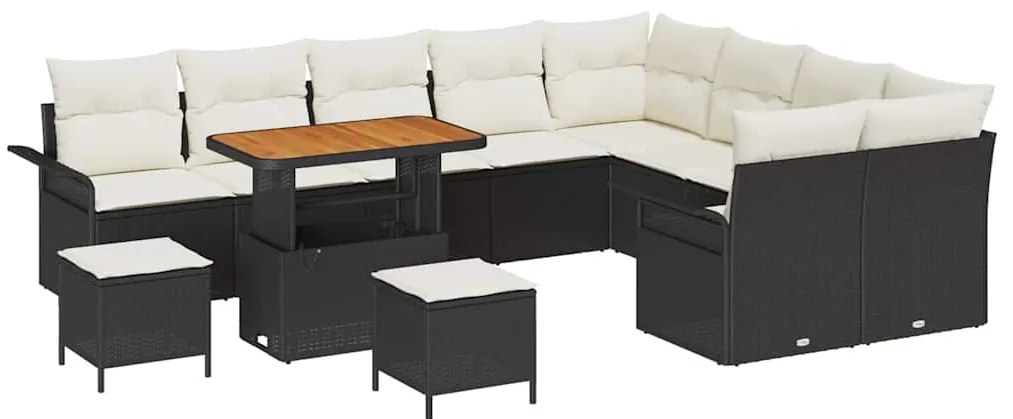 Conjunto de Sofá de Jardim Com Almofadas (12 Peças) Preto Vime Sintéti