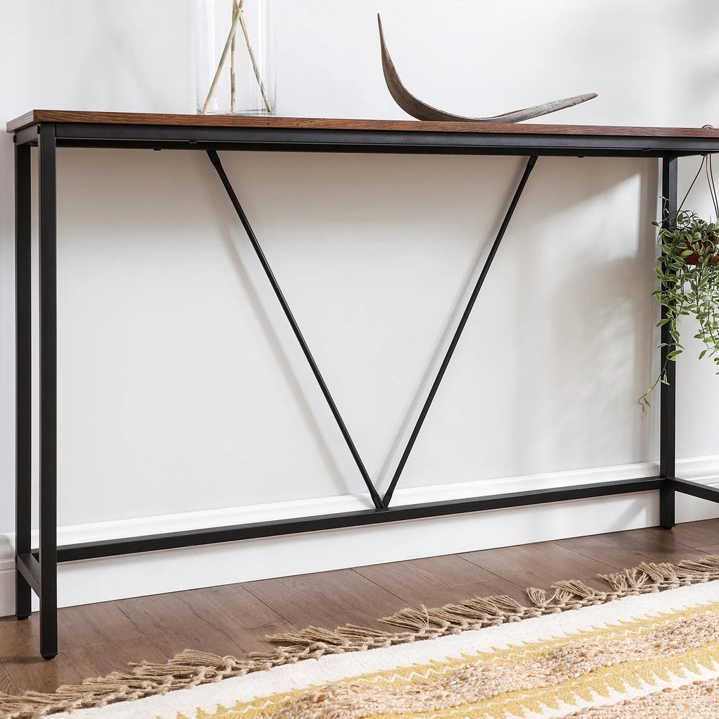 Mesa consola de 120 x 23 x 74 cm Castanho vintage + Preto