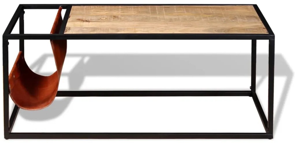 Mesa de centro c/ suporte de revistas pele genuína 110x50x45 cm