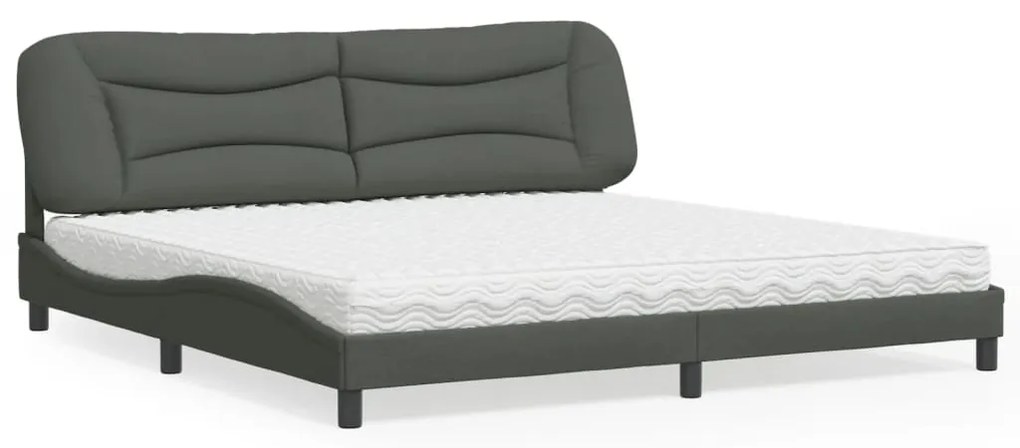vidaXL Cama com colchão 200x200 cm tecido cinzento-escuro