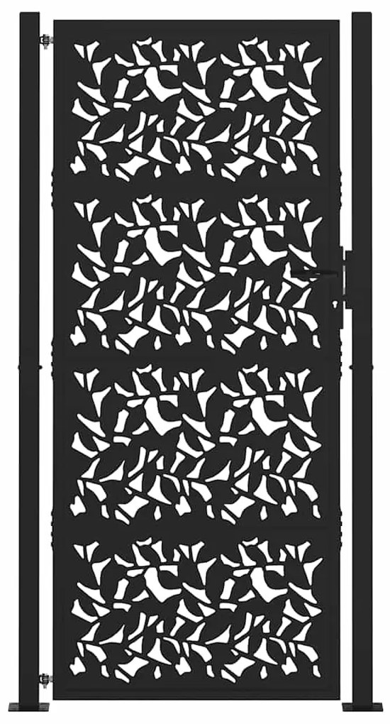 Portão de jardim 105x205 cm preto design de folha de aço