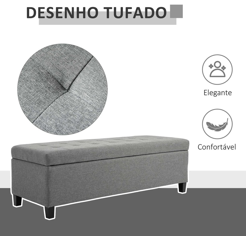 Banco de Armazenamento Acolchoado Banco Estofado em Linho Tampa com Abertura 25x49x41,5 cm Cinza