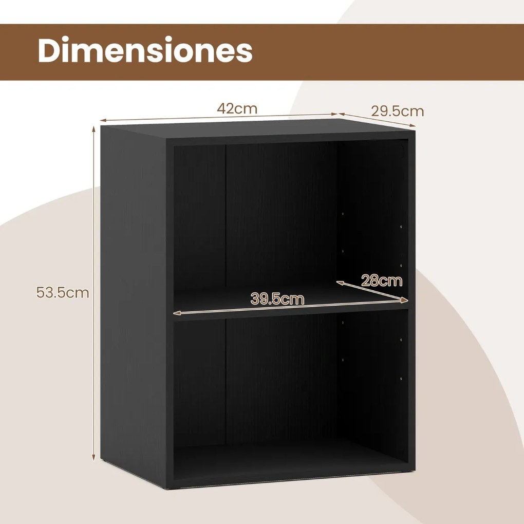 Estante com 2 cubos 42 x 29,5 x 53,5 cm com prateleira ajustável em 5 posições para sala, quarto, escritório Preta