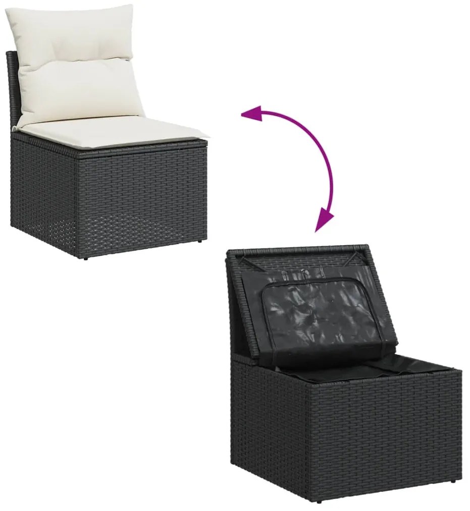 6 pcs conjunto sofás de jardim c/ almofadões vime PE preto