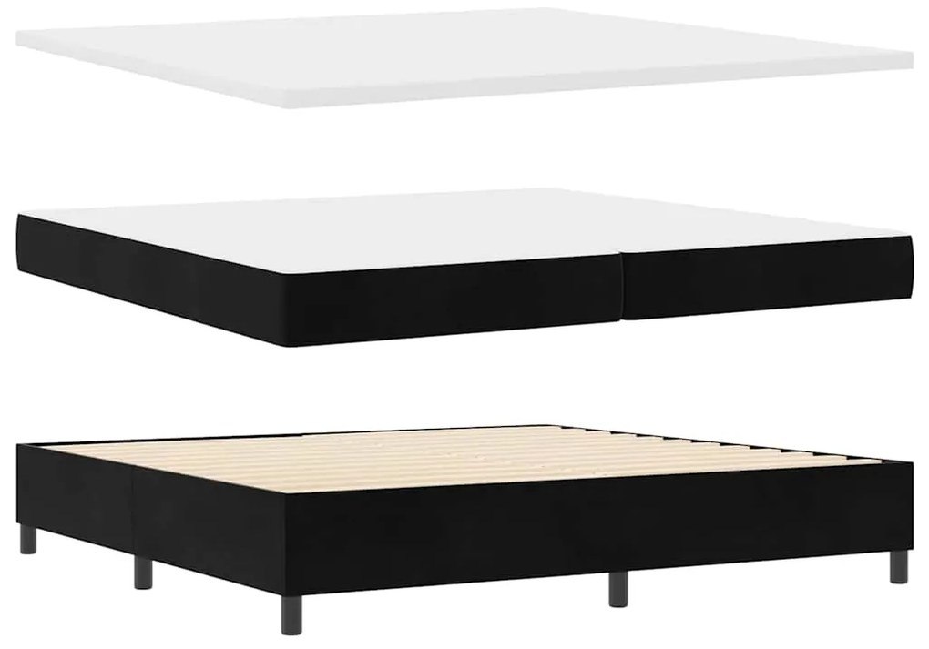 Cama Box com Colchão e LED Preta 200x200 cm Veludo