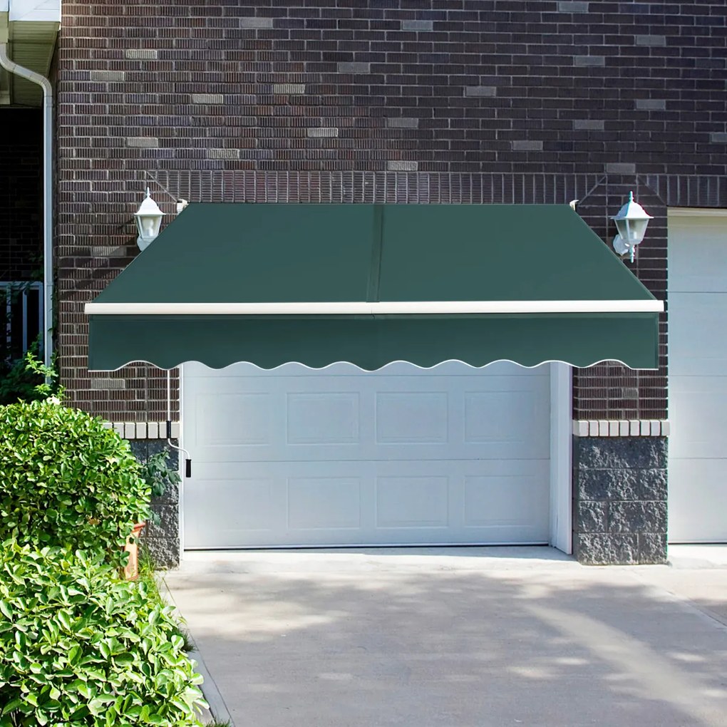 Toldo retrátil 245 x 200 cm com manivela manual em poliéster impermeável, marquise em alumínio para porta de janela verde