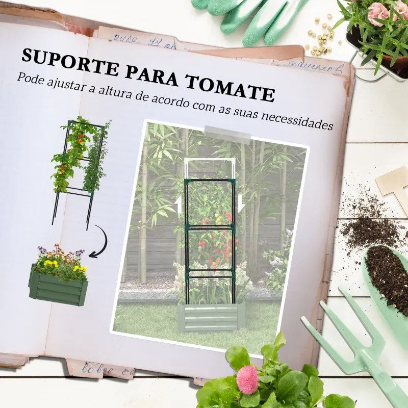 Floreira Grande com Treliça 61x61x140 cm e Base Aberta para Plantas Trepadoras Verde