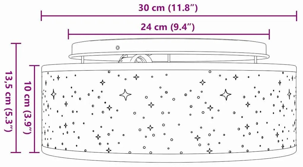 Luminárias de Teto com Cúpula Cheia de Estrelas Cinzenta Ø 30 cm Tecid